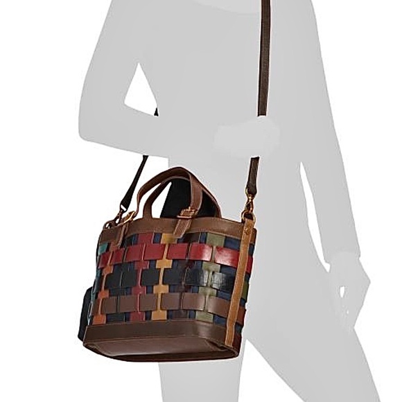 NWT~Genuine Leather Amerileather color Woven Leather Tote with Removable Pouch - Picture 3 of 13